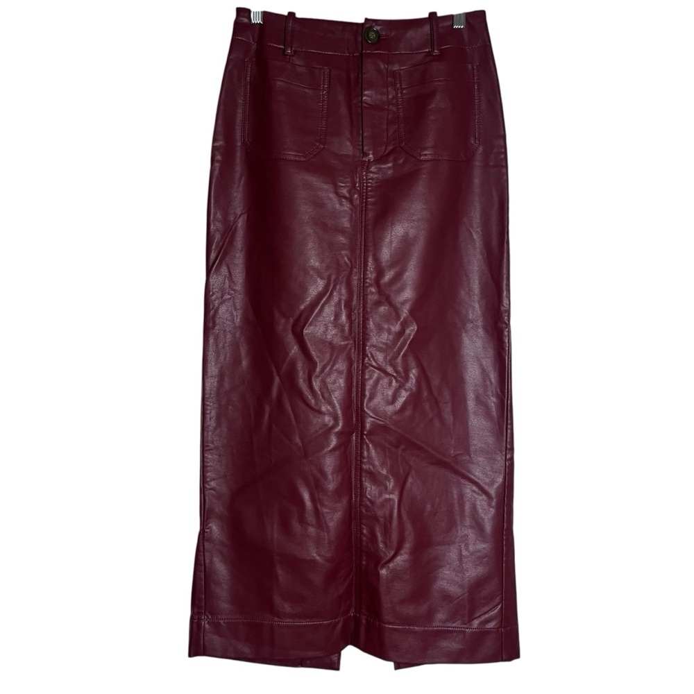 The Colette Faux Leather Cherry Burgundy Maxi Pencil Skirt by Maeve Vegan — XS - Picture 4 of 12